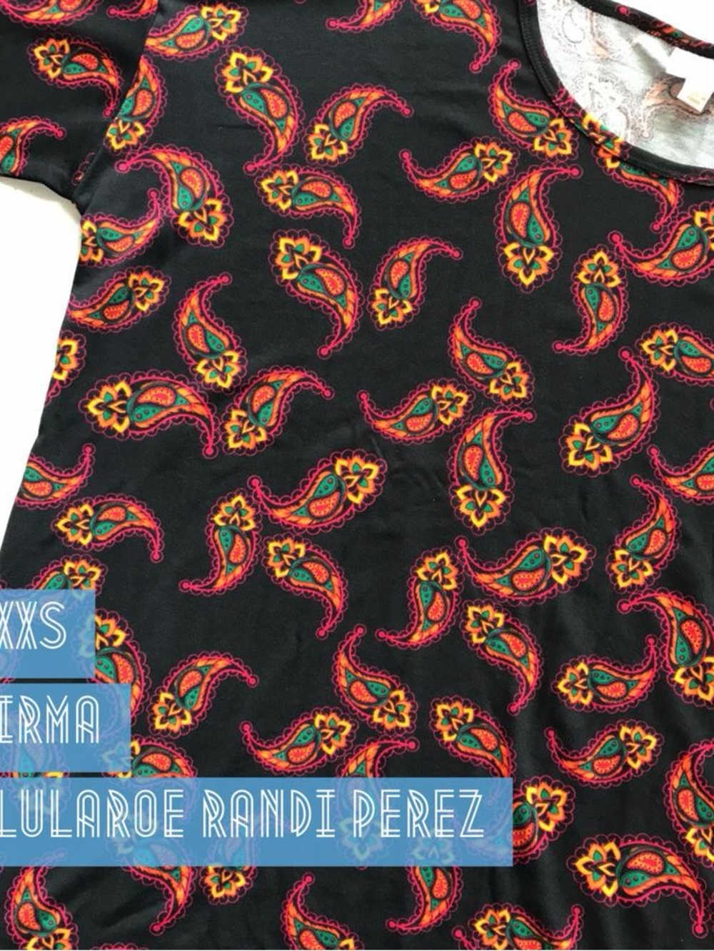 LuLaRoe Irma Black Tunic with Red, Yellow & Green Paisley